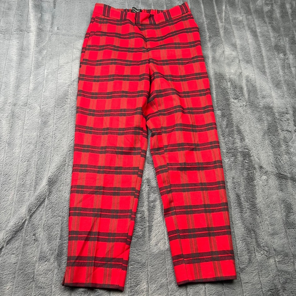 Banana Republic Hayden Pant Red Black Plaid Tapered Trousers Size 2 RN54023
